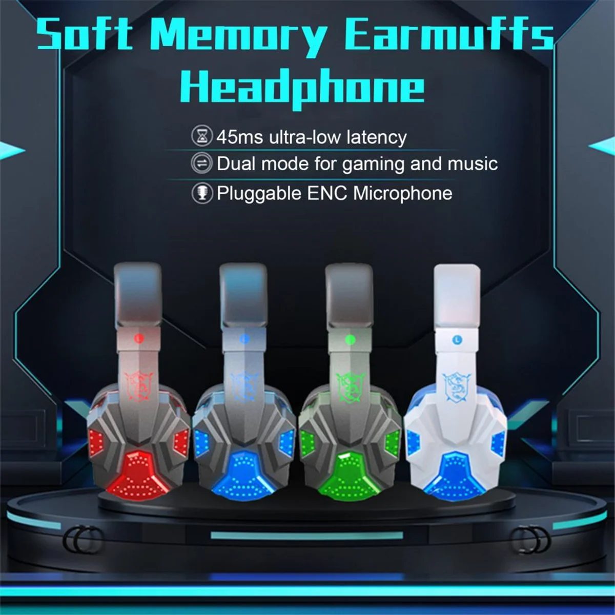 Wireless Headset Gaming Headset Surround Sound RGB Gaming Headphone with Mic for PS4 PC Switch Gamer Black Blue XQ
