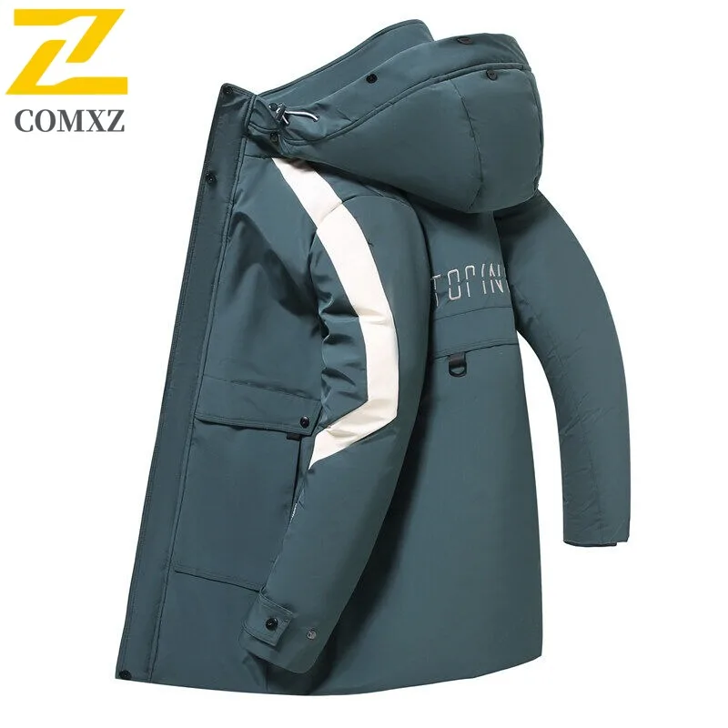

COMXZ 2025 Мужская стеганая куртка Стильная прогулочная морозостойкая куртка с капюшоном для путешествий на лыжах Parker Coat Street Premium Design Куртка-пуховик