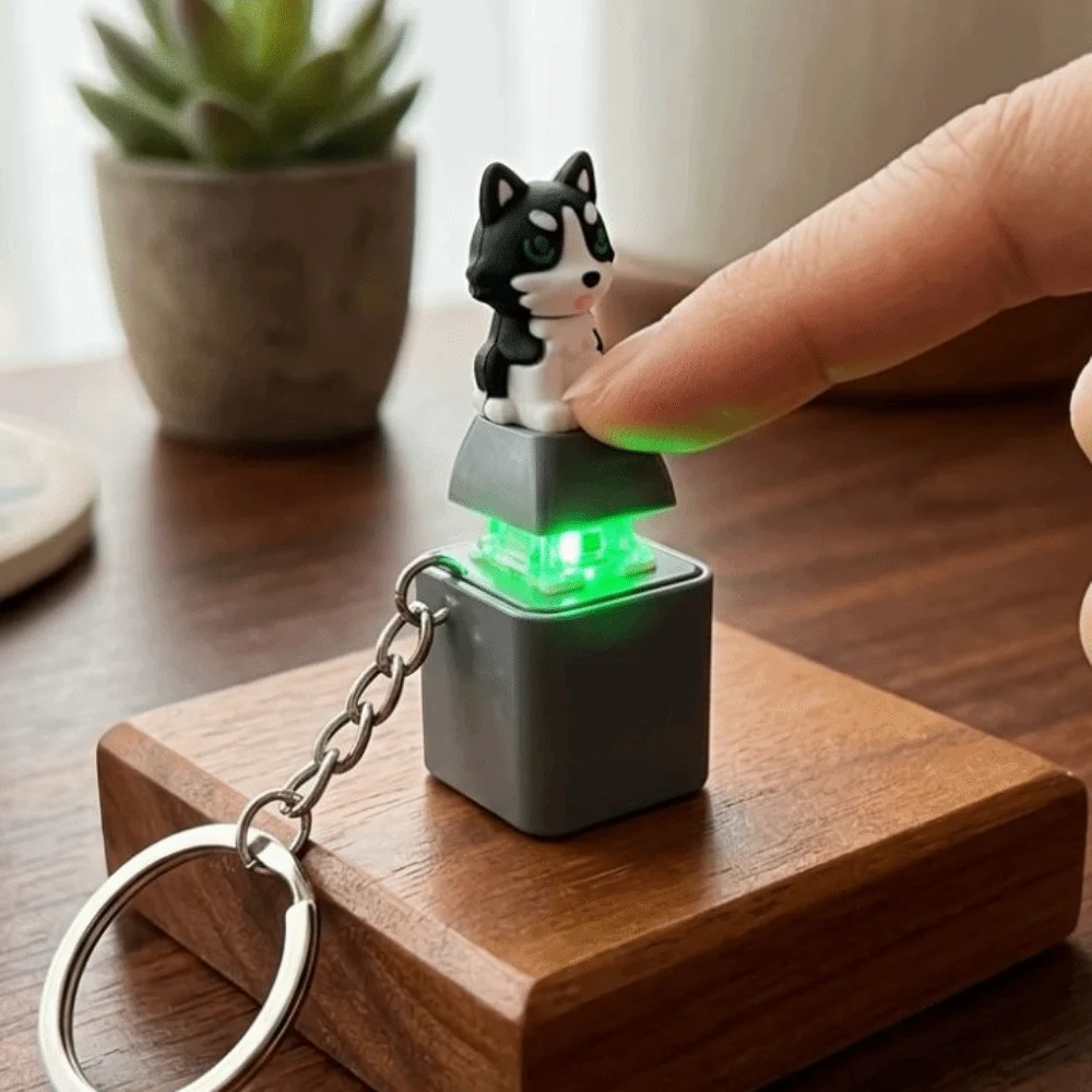 LED Light Animal Glowing Sound Keychain Clicky Sounding Novelty Seal Dog Light-Up Fidget Key Ring Cartoon Animal Plastic