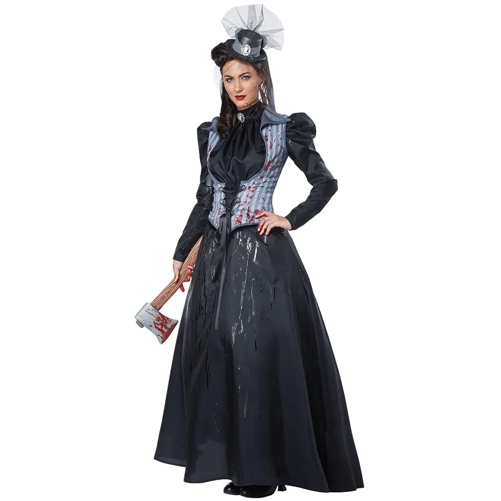 

S-XL Black Halloween Vampire Costumes For Woman Female Killer Cosplays Purim Carnival Christmas Masquerade Role Play Party Dress