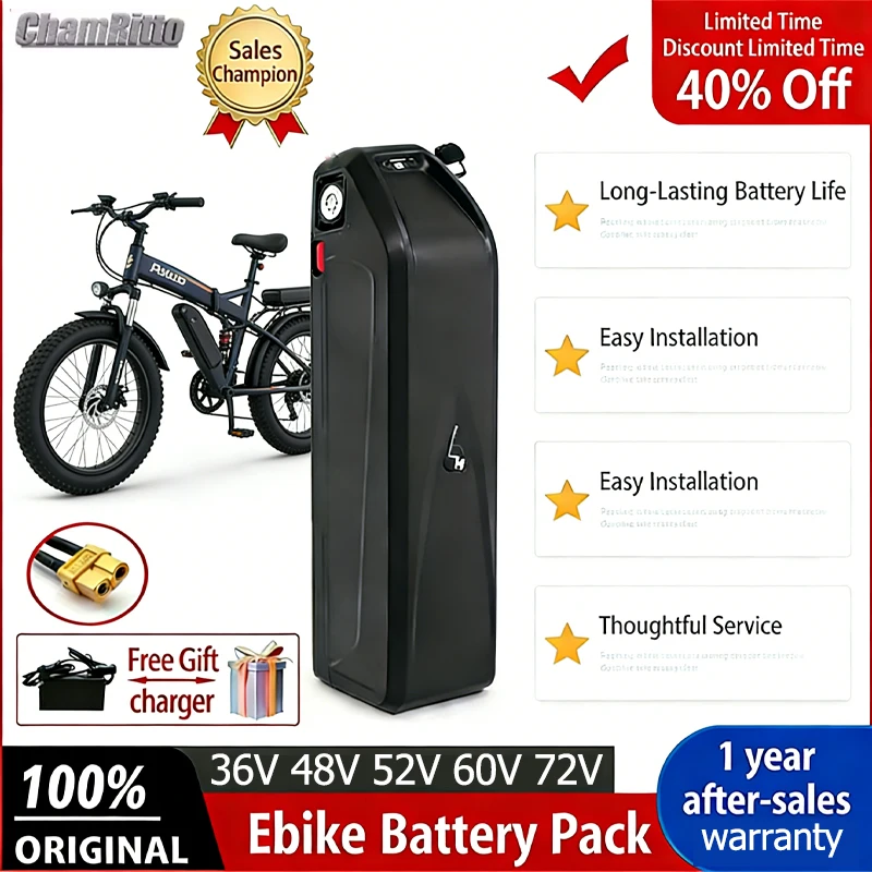 

36v48v52v60v72v New Original Electric Bike Battery Down Tube Lithium Battery 20 24ah 30 40ah 50ah 750w High Power battery 2000w