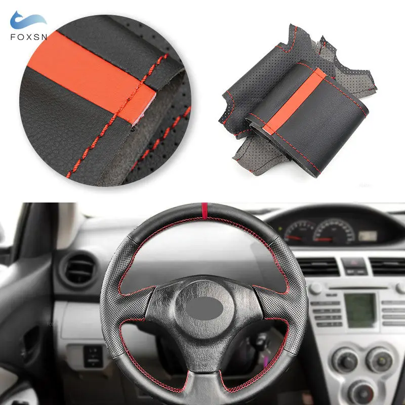 سيارة اليد الخياطة خط أحمر قطاع الجلود غطاء عجلة القيادة الكسوة لتويوتا RAV4 سيليكا كورولا (الولايات المتحدة) مصفوفة MR2 لكزس IS200 300 #1