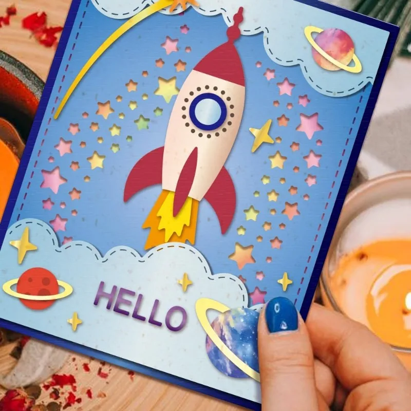 1szt Space Rocket Wykrojniki do tworzenia kartek Metalowe wykrojniki Wszechświat Szablony do wytłaczania dzienników Scrapbooking