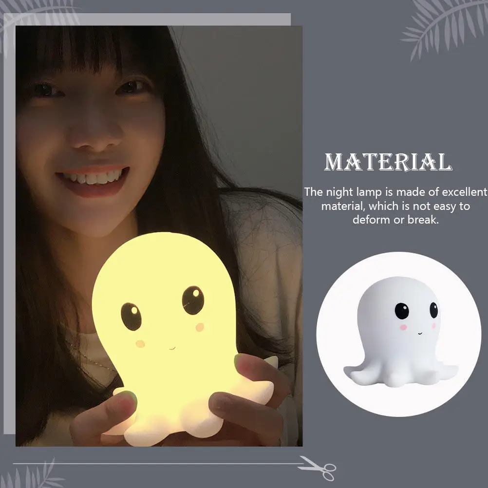 Octopus Shaped Silicone Night Lamp USB Rechargeable Gentle Warm Glow Patting Control Indoor Bedside Lamp Creative Adorable