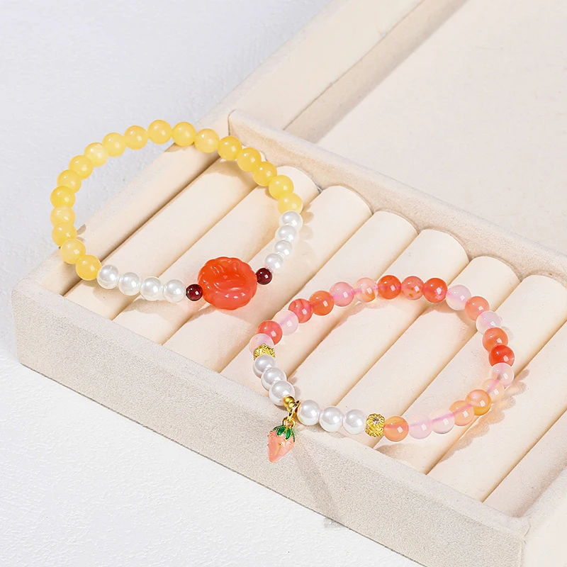 Change Better Natural Light Yellow Jade White Shell Agate Rabbit Design Bracelet Women Luxury Elegant Round Bead Strand Jewelry