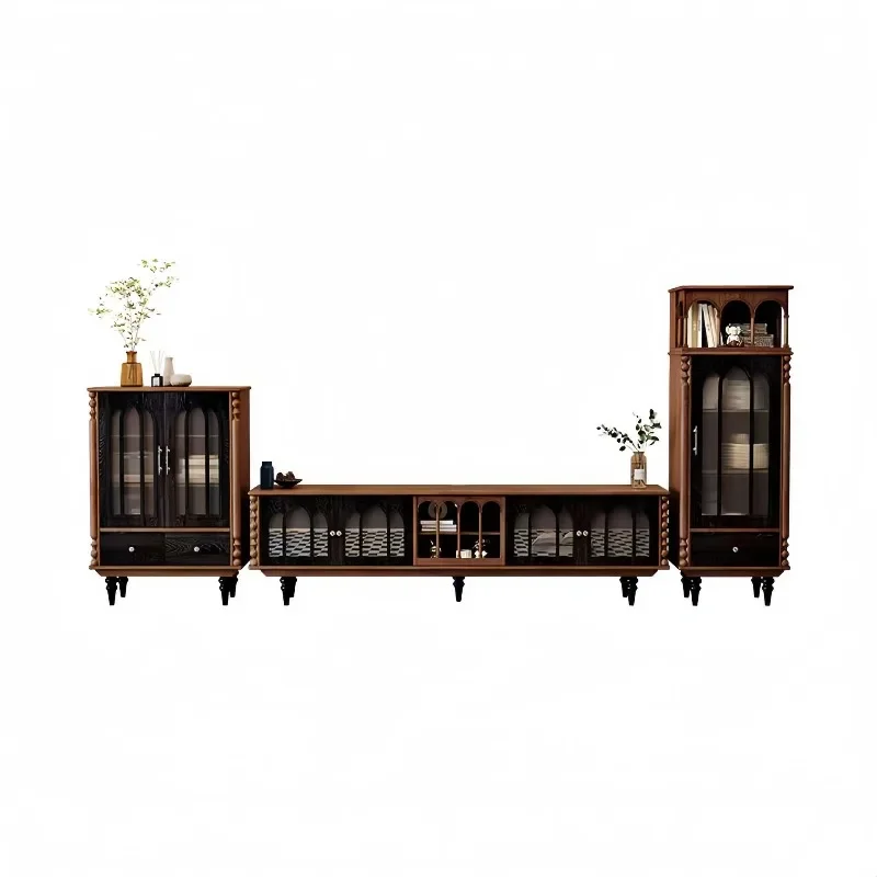 French TV cabinet coffee table combination, living room furniture solid wood floor cabinet, storage side cabinet