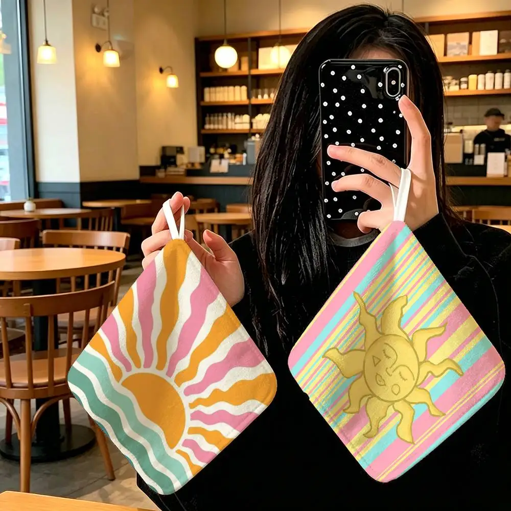 Cartoon Rainbow Sun   Anime Polyester Hanging Kitchen Hand Towel Durable Wear Resistant  Versatile Use Throughout Home