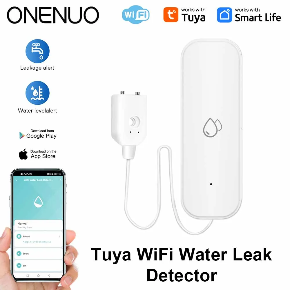 Sensor de nivel de agua WiFi, alarma de fuga Tuya, Detector de fugas de inundación, aplicación Smart Home Life, alerta de agua, sistema de seguridad de alarma de desbordamiento