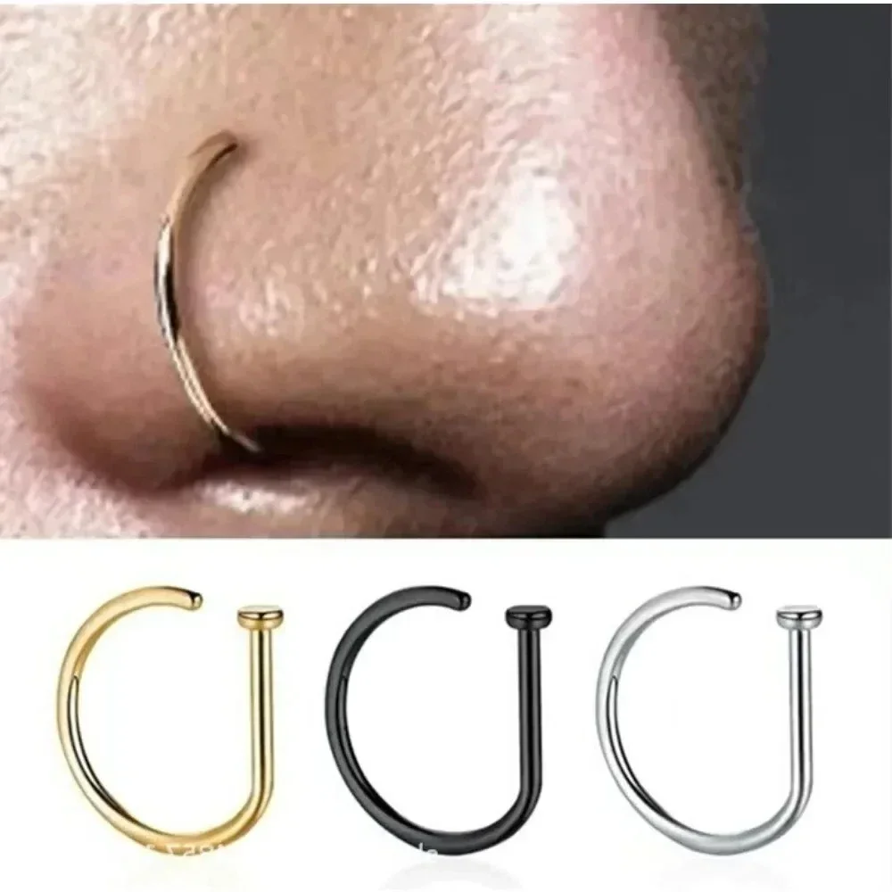 D-shaped Punk Nose Ring Stainless Steel Unisex Body Jewelry Nose Piercing for Men Women