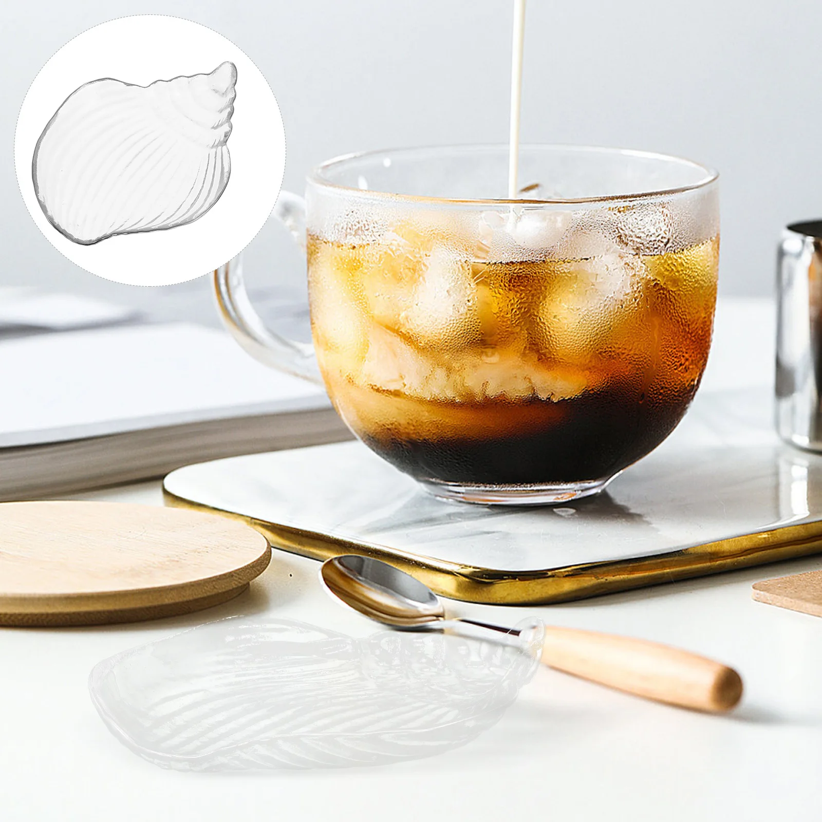 

2Pcs Sea Shell Glass Snack Dish Durable Oven Microwave Safe Food Tray Household Serving Tray Candy Fruit Display Container