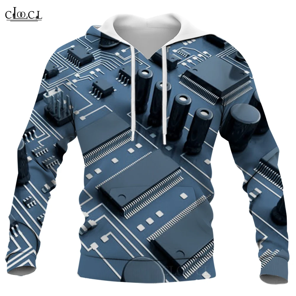 

CLOOCL Men's Hoodies Fashion Sweatshirt Autumn Winter Loose Pullover Tops with Pocket 3D Print Circuit Board Male Clothing