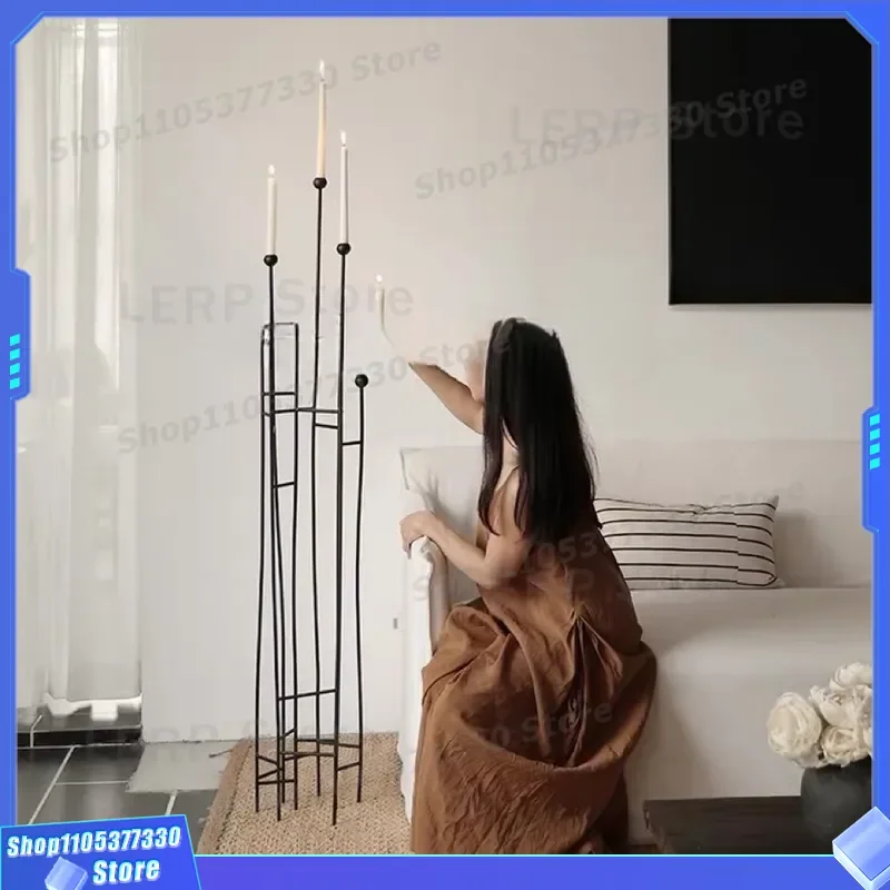 Retro Wabi Sabi Style Wrought Iron Multi Head Candle Holder White Floor Lamp Stand Zen Home Decor Ornament for Scented