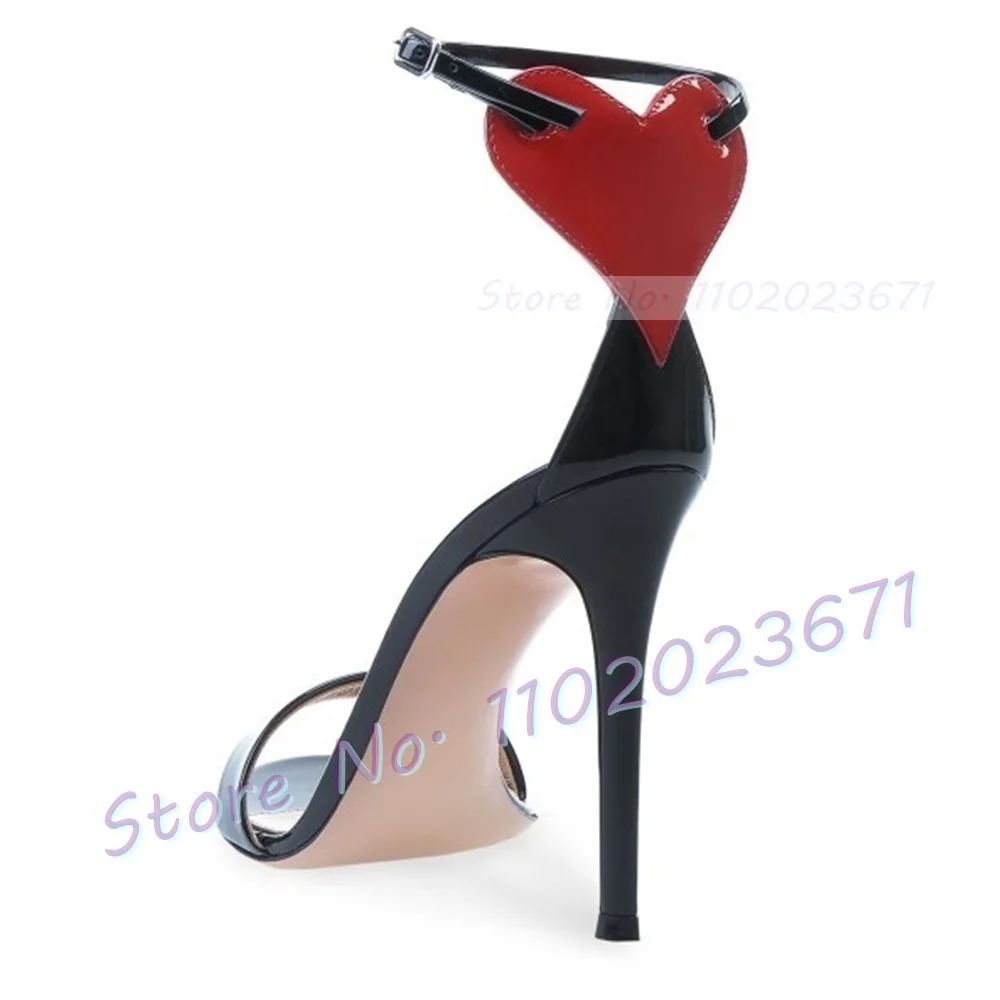 Red Heart Decal High Heels Sandals Women Summer Chic Stiletto Heels Sandals Ladies Retro Ankle Strap Party Causal Open Toe Shoes