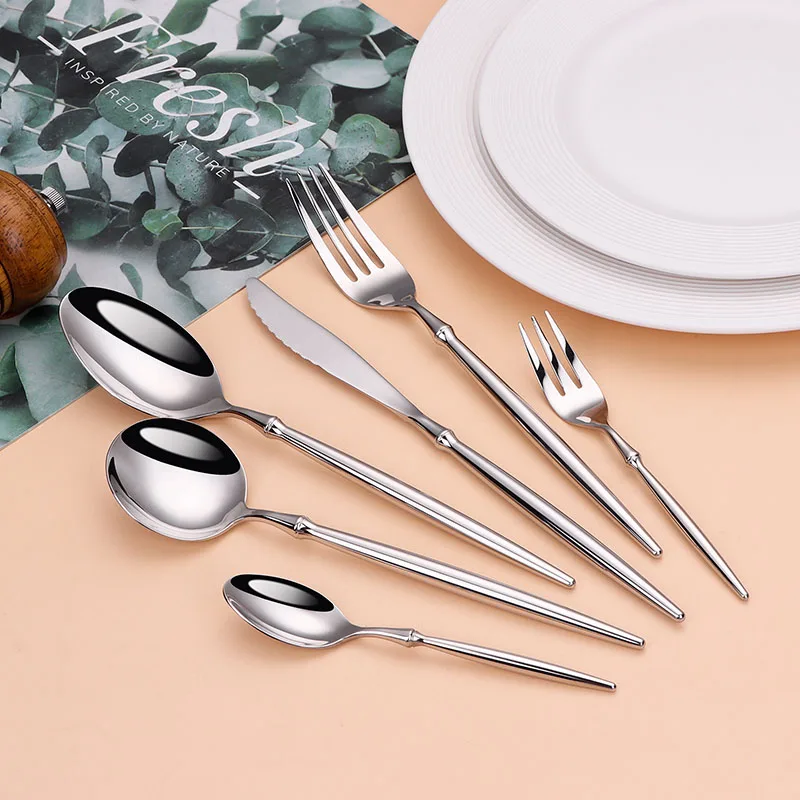 6Pcs Flatware Cutlery Set, 304 Stainless Steel Mirror Polished Knife Fork Spoon Teaspoon Salad Fork, Silverware Set, Tableware