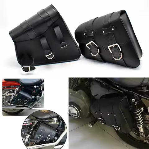 For Honda Suzuki Harley Sportster XL 883 XL1200 Black PU Leather Saddle Bag Motorcycle Luggage Left Right Side Tool Bag