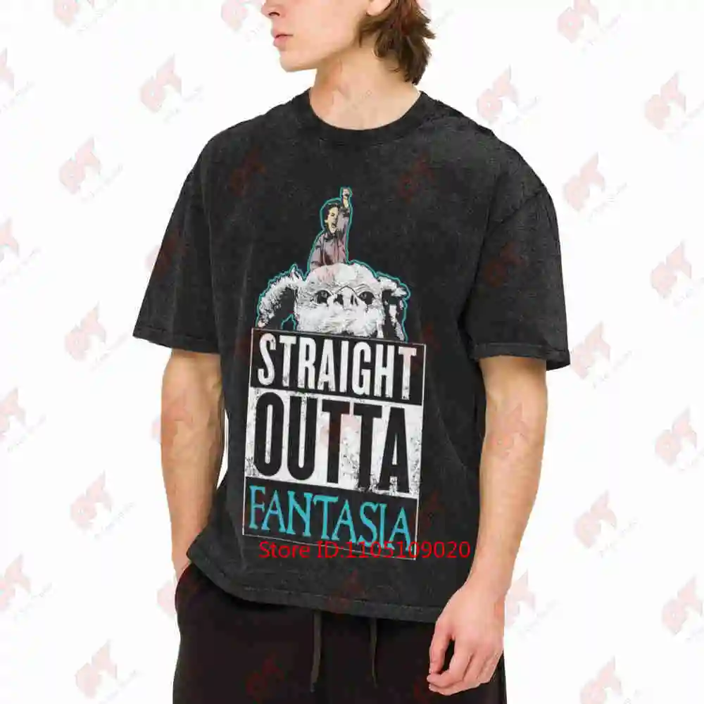 Neverending Story 80s Movie Funny Pop Art Parody Straight Outta Fantasia Vintage Washed Tee Pure Cotton T-Shirt