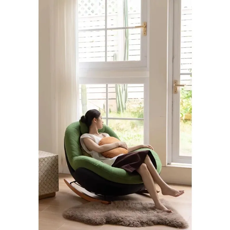 Avocado green cloud sofa single rocking chair, small apartment living room bedroom study