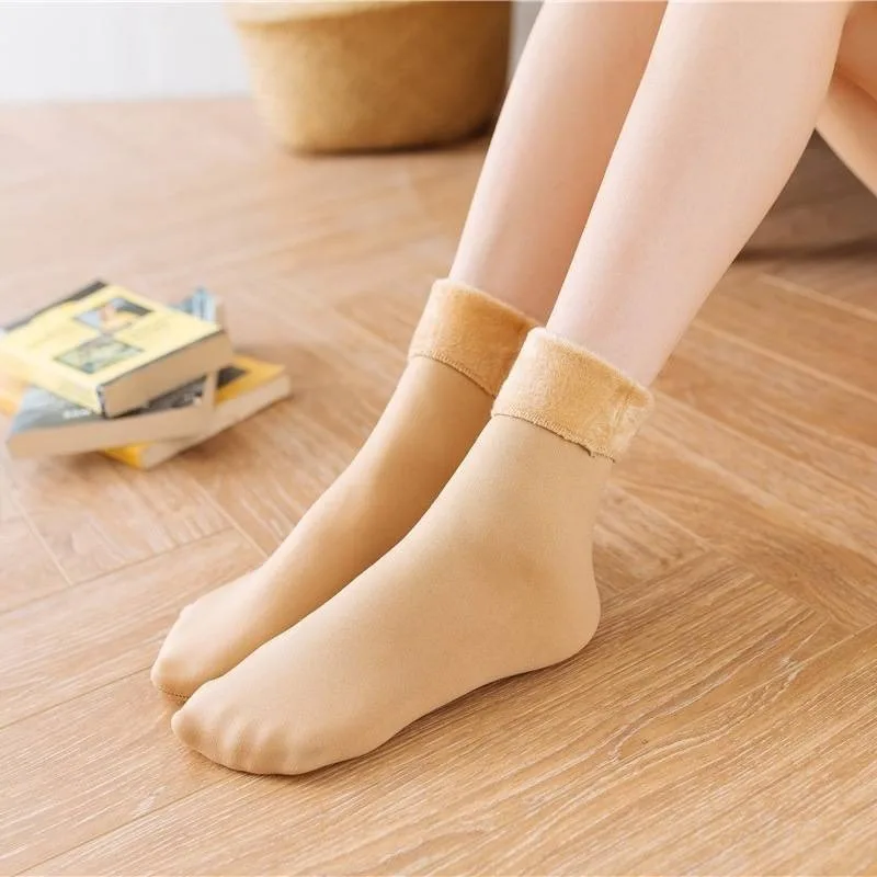 Winter Warm Solid Women Socks Thicken Thermal Socks Wool Cashmere Black Skin Seamless Snow Sock Velvet Unisex Socks
