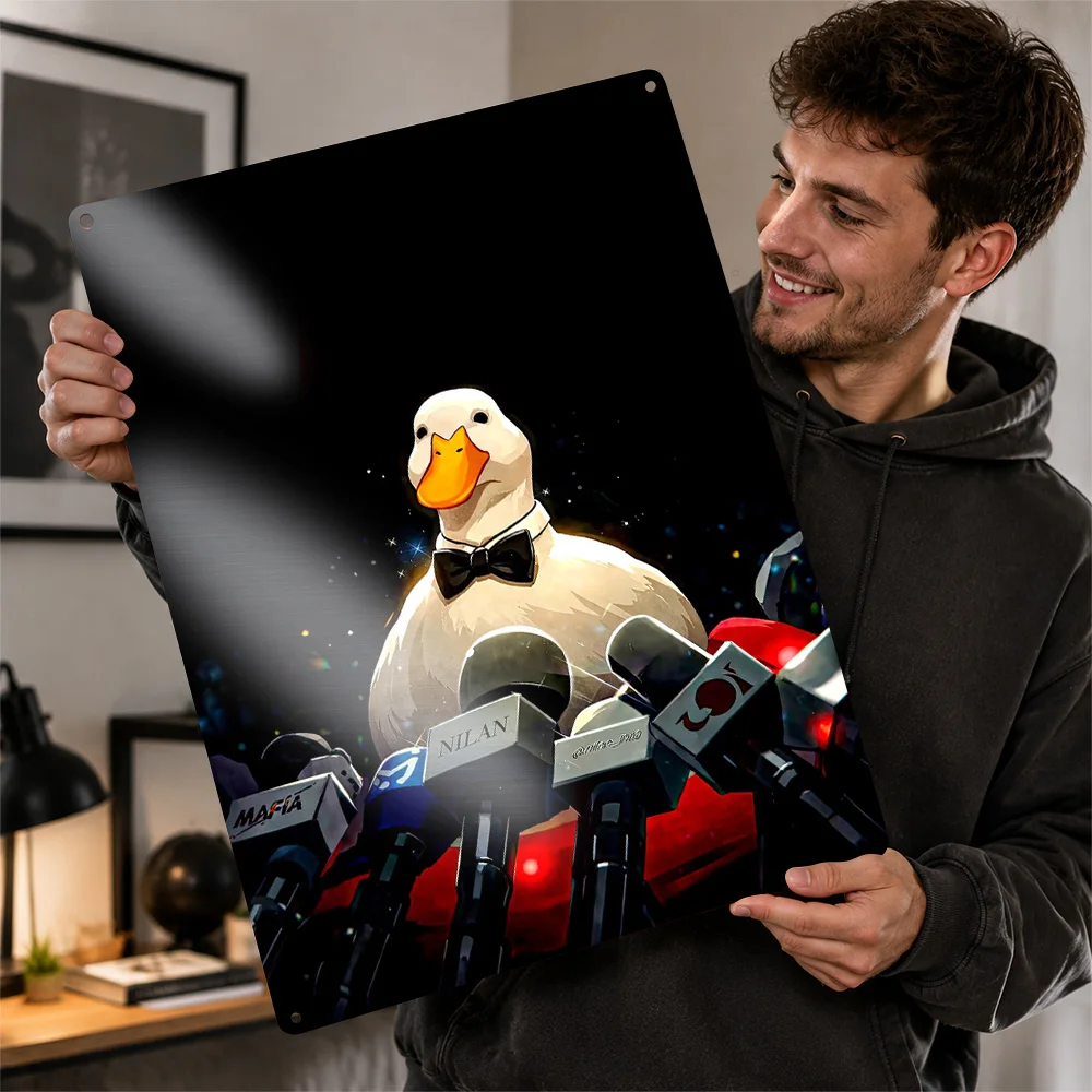 Duck Press Conference Printed Poster Customized Aluminum Metal Sign Funny Kitchen Quote Wall Art Perfect For Kitchens Or Cafes
