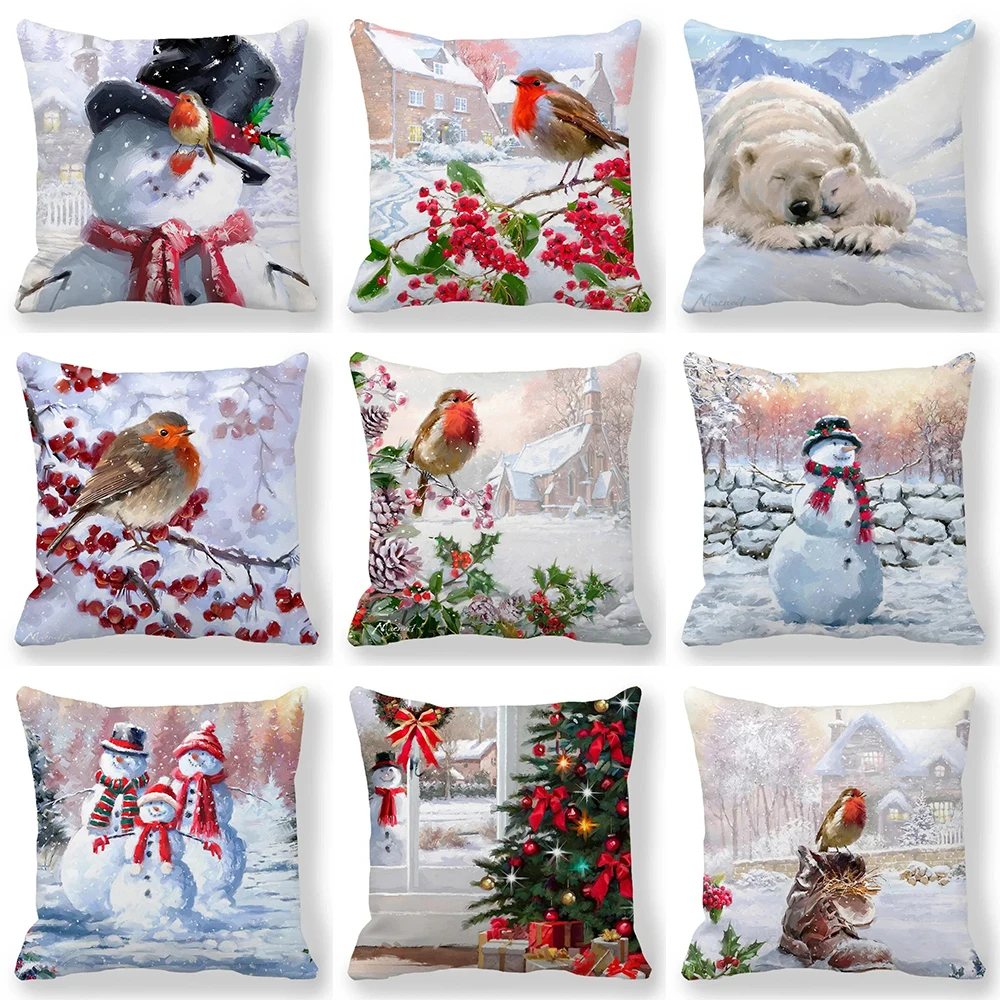 1 piece of Christmas Day party decoration pillowcase Winter Snowman animal print cushion suite room home decoration gift