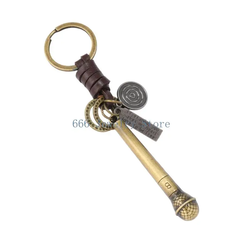 F2TD Compact Retro Keychain with Microphone Pendant for Keys and Backpacks