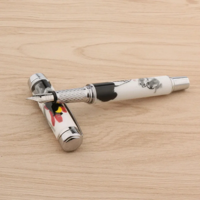 A+ Jinhao 955 Fountain Pen & Converter, Medium Nib, Ceramic Porcelain, Red Blossom