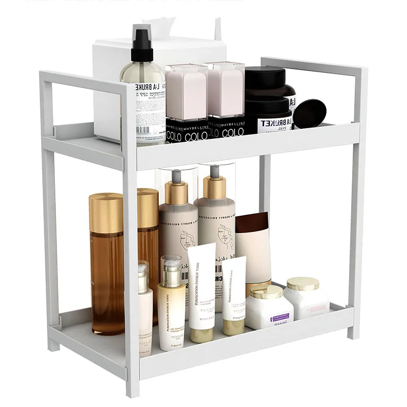 Black/White Double-layer Desktop Organizer Cosmetic Shelf Perfume Cosmetic Desktop Shelf  Bathroom Organizer Rack