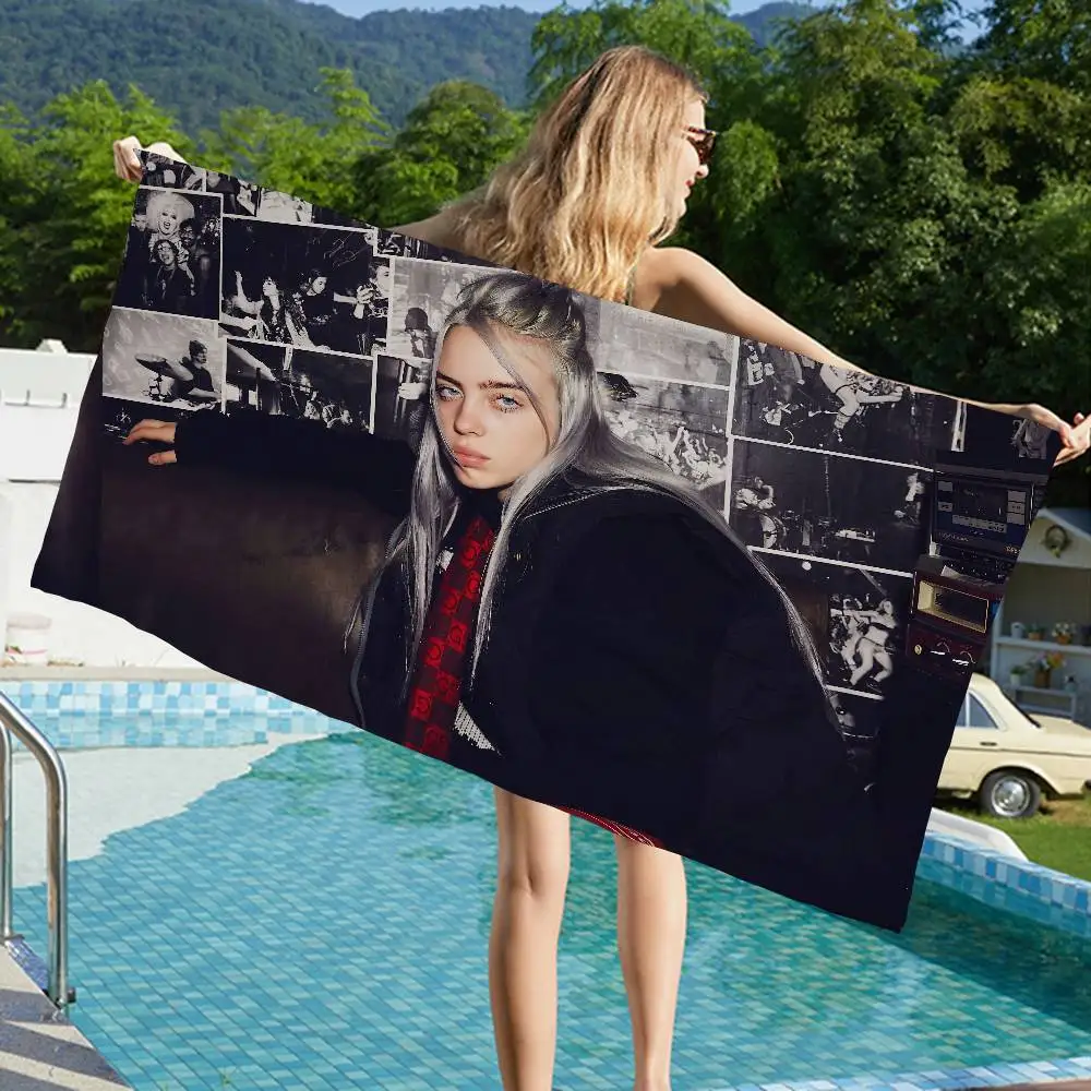 Hot Singer B-Billies E-EilishS Microfiber Beach Towel Absorbent Quick dry Soft Yoga Swimming Resort Mountain Climbing Towel