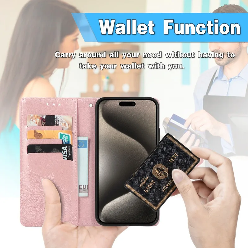 حافظة هاتف محفظة بنمط رائع متوافقة مع 15PM14PM 3 5 فتحات للبطاقات مقاومة للصدمات ومضادة للخدش وإغلاق مغناطيسي يوميًا