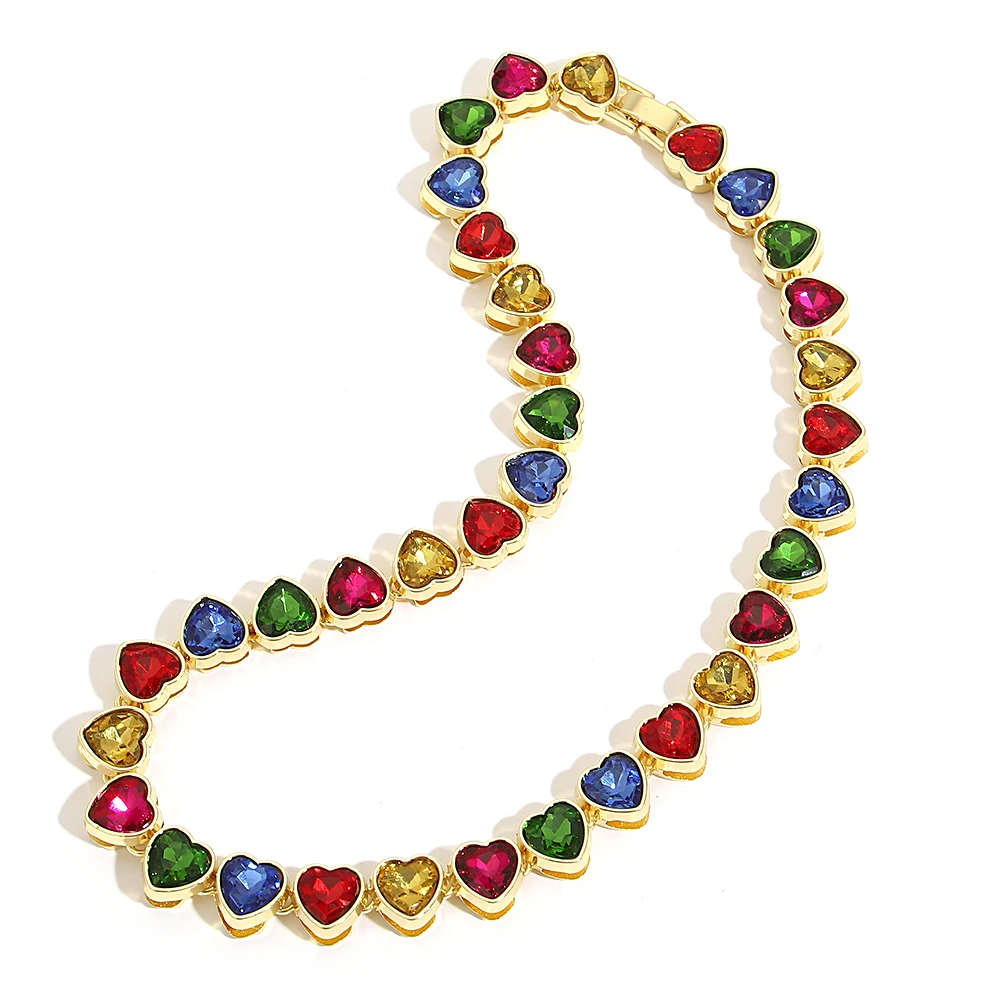 Luxus Bunte Glänzende Kubische Herzförmige Hochzeit Halskette Für Frauen Neue Mode Liebe Aussage Dicke Kette Party Schmuck Geschenke – Detail 7