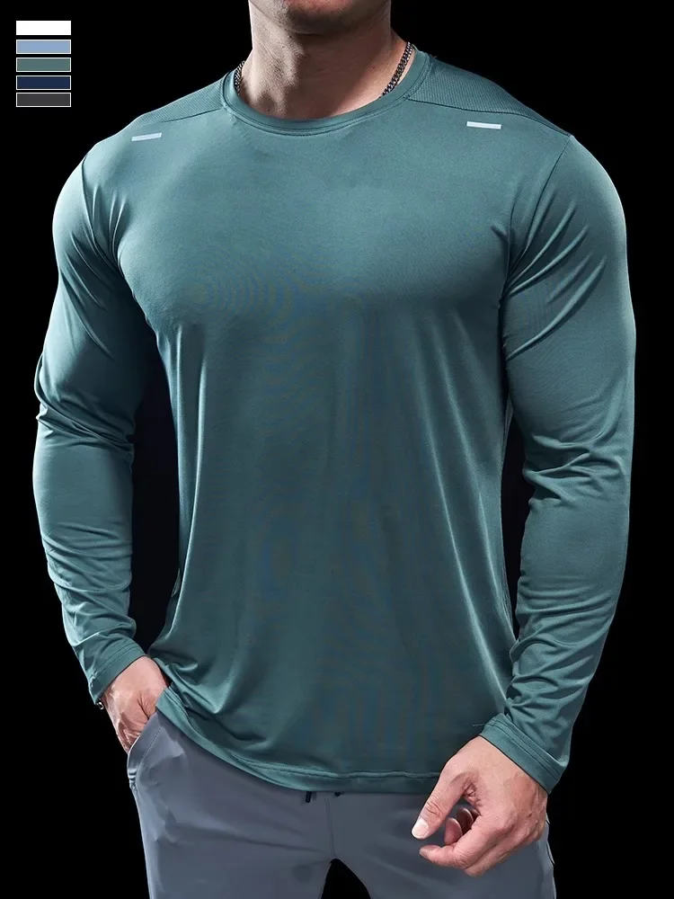 Camiseta de manga larga de secado rápido para hombre, ropa deportiva, gimnasio, Fitness, especial, informal, delgada, estilo para correr, Primavera