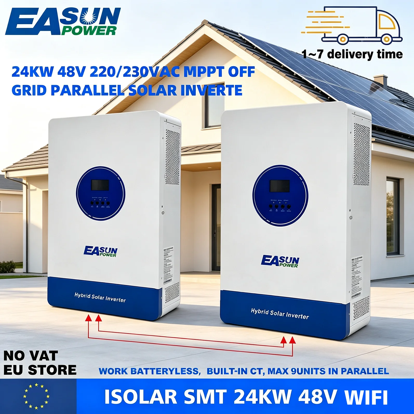 EASUN POWER 24KW Hybride Solar Inverter 48V MPPT Off Grid Zuivere Sinusgolf 220V 230V 150A Max PV 500V Parallel Inverter Ondersteunt BMS Met WIFI