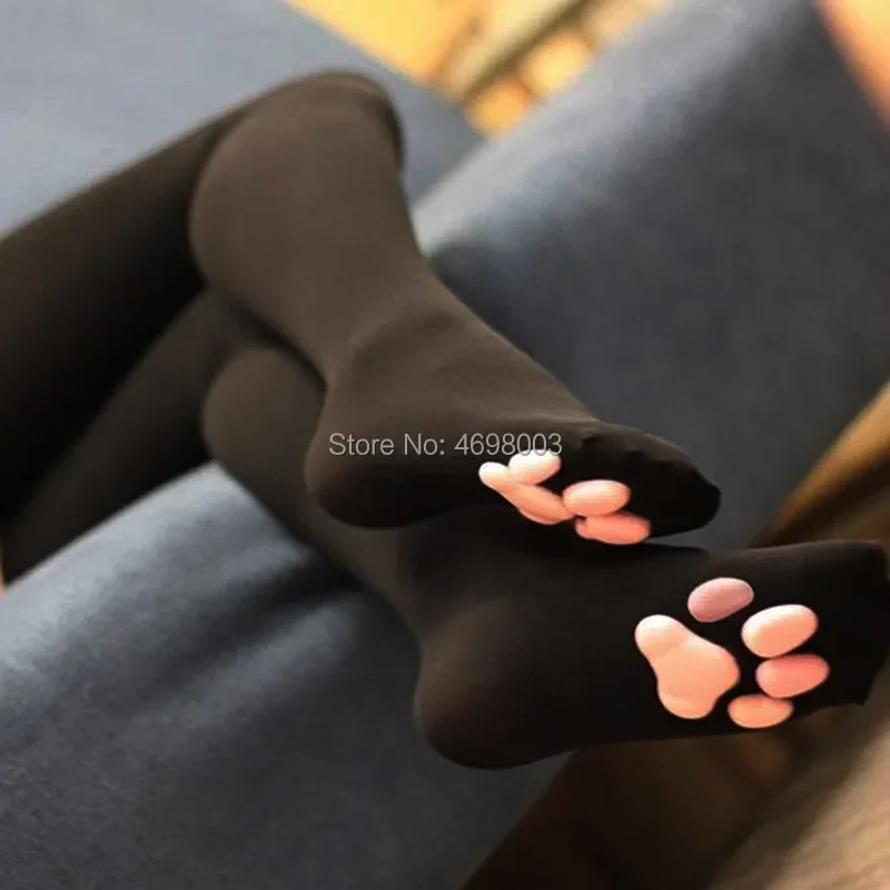 เข่า Kawaii 3D Cat Pad Kitten Paw ถุงเท้าสาว Lolita คอสเพลย์กำมะหยี่ Overknee ต้นขาสูงถุงน่องยาว60ซม.