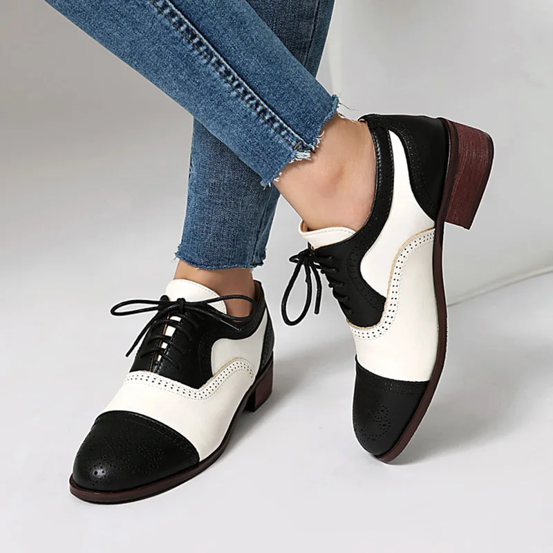 

Phoentin 2025 новые женские туфли-оксфорды Brock с гравировкой, лоферы на среднем каблуке со шнуровкой и круглым носком, большие размеры 43, туфли-лодочки FT4182