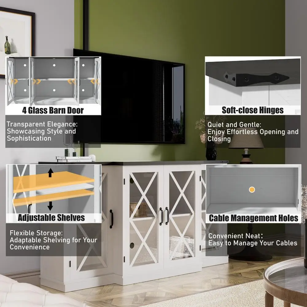 حامل تلفزيون المزرعة 63 بوصة مركز ترفيه مع أبواب الحظيرة وحدة تحكم وسائط خشبية لأجهزة التلفاز حتى 73 بوصة خزانة تخزين