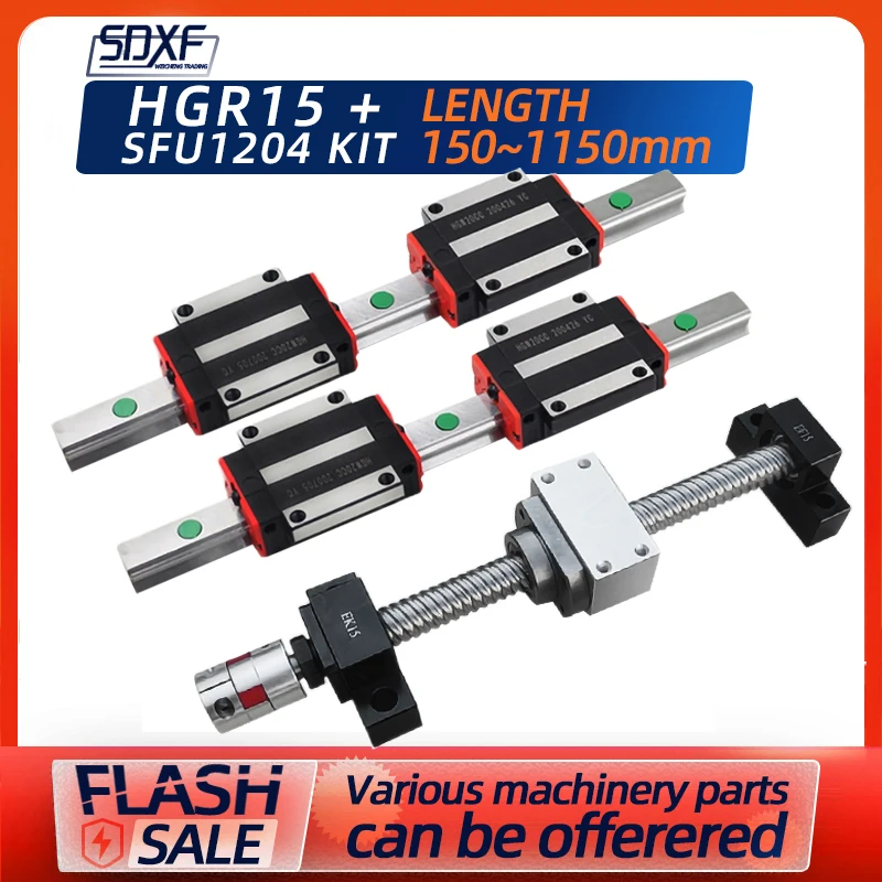 One set two guide rails+four sliders HGH15CA HGW15CC 250 300 350+one piece of SFU1204-any length+BKBF10+DSG12H+coupling8*6.35mm