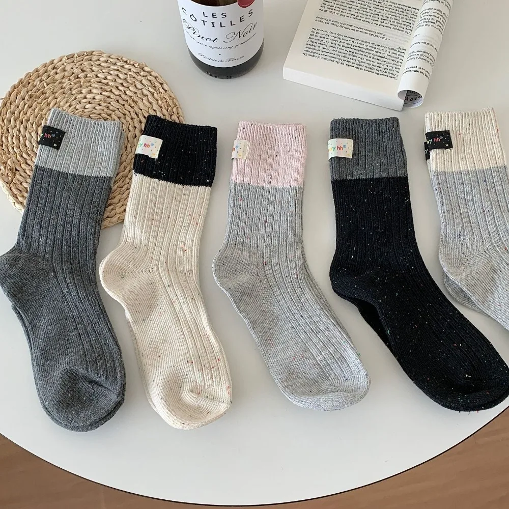 Fashion Middle Tube Mid-Tube Socks Cloth Label Keep Warm Snow Boot Socks Cotton Contrast Colored Knitted Socks Autumn