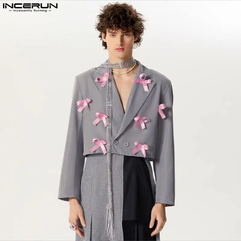 2024 Men Blazer Patchwork Lapel Long Sleeve Button Personality Casual Suits Men Streetwear Fashion Male Crop Coats S-5XL INCERUN