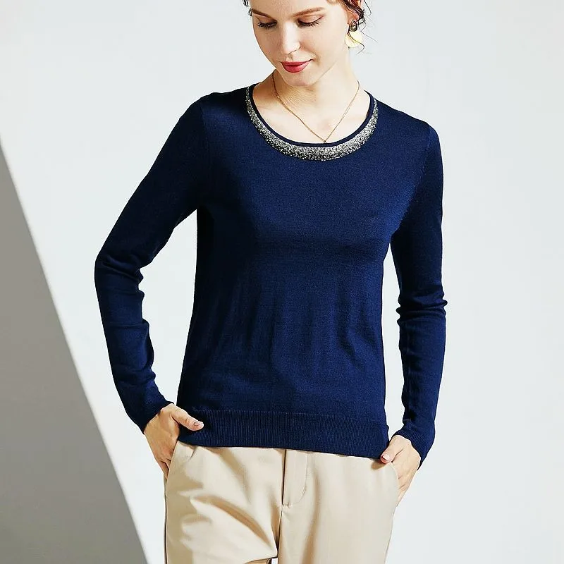 

XiaoXiao женский базовый вязаный свитер, приятный для кожи шерстяной универсальный длинный свек, круглый Ne однотонный осенний свитер для поездок на работу