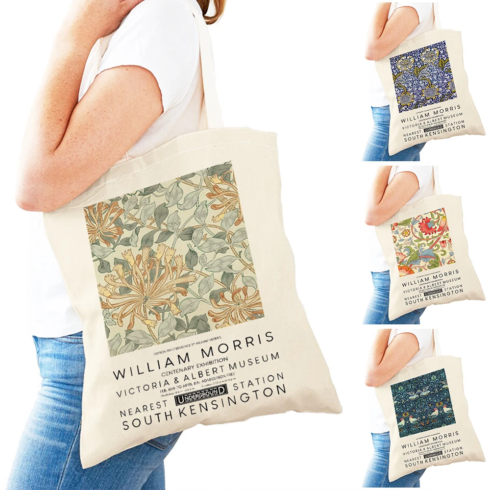 William Morris Print Flower Abstract Vintage Boho Casual Women Shopping Bags  Shopper Bag Both Sided Shoulder Tote Handbag