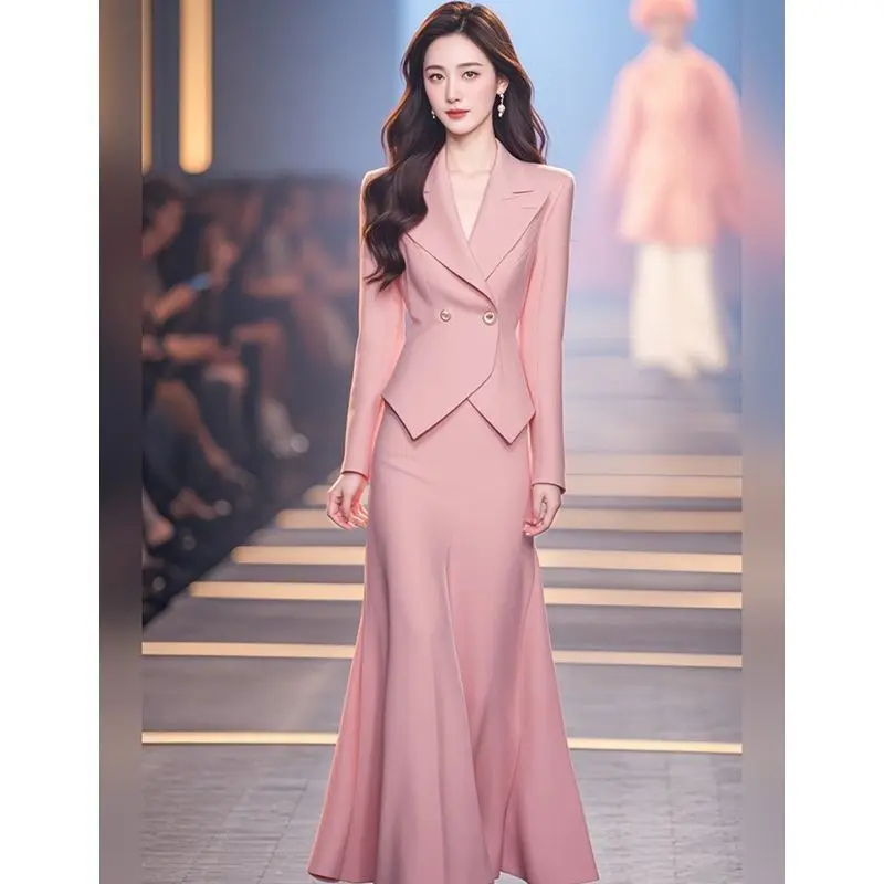 Весенне-осенний темпераментный наряд в корейском стиле, элитный модный топ, уменьшающая возраст юбка, элегантный женский комплект из двух предметов