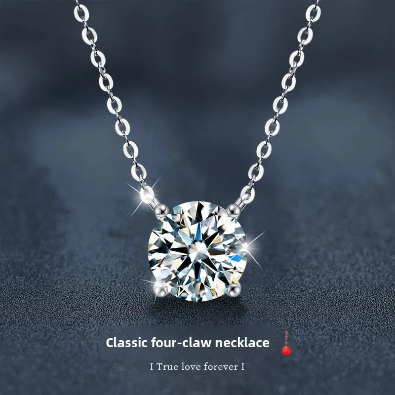 

0.5/1/2/3Ct D Color Moissanite Solitaire Pendant Necklace - S925 Sterling Silver Minimalist Four-Prong Jewelry