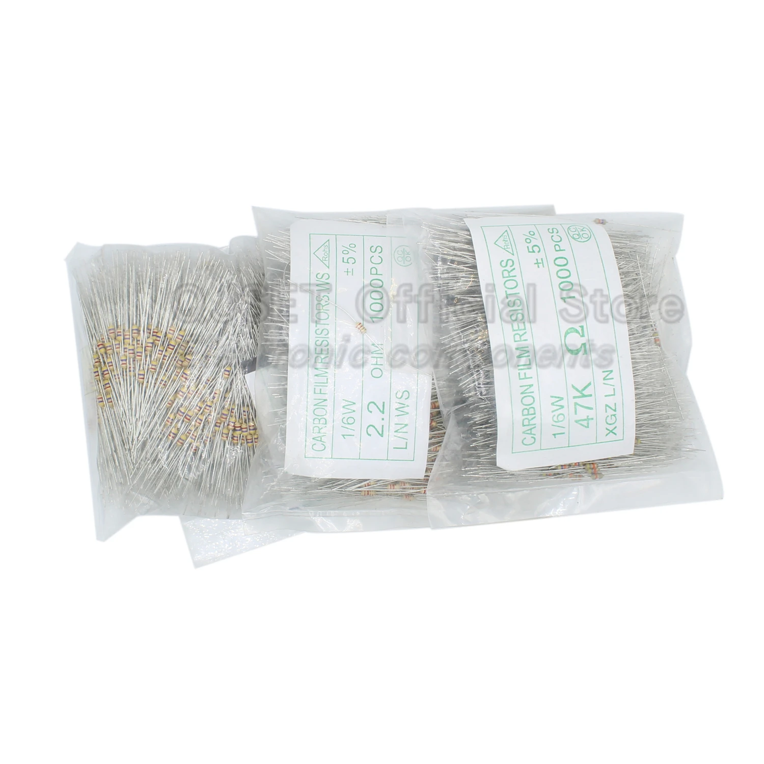 ตัวต้านทานฟิล์มคาร์บอน 1000 ชิ้น 1/8W 1/6W ความละเอียด 5% 0.125W 1K 4.7K 10K 22K 47K 100k 200k 220k 510k 470K 1M โอห์ม 10 100 200 220 330 470 โอห์ม