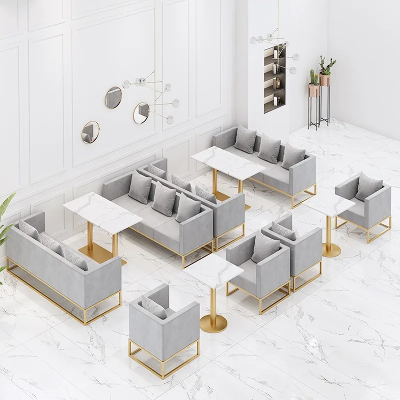 Cafe sofa combination, dessert shop afternoon tea booth studio simple L-shaped reception sofa