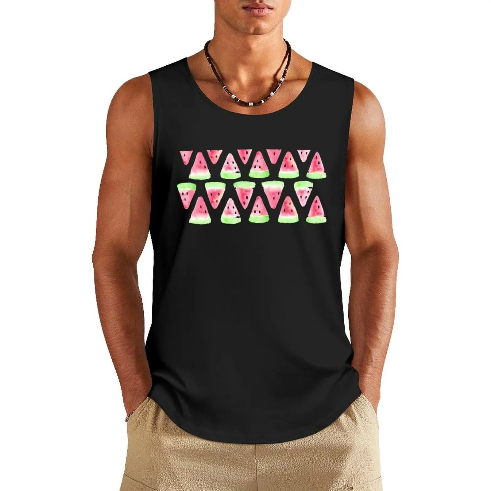 Watercolor Watermelon Pattern Tank Top anime gym accessories men Muscle fit sports t-shirts for men