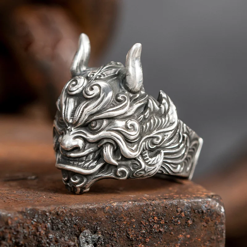 Creative Divine Beast Pixiu Ring Male Jewelry Opening Trendy Three-dimensional Relief Lucky Animal Pattern Ring For Men Gift