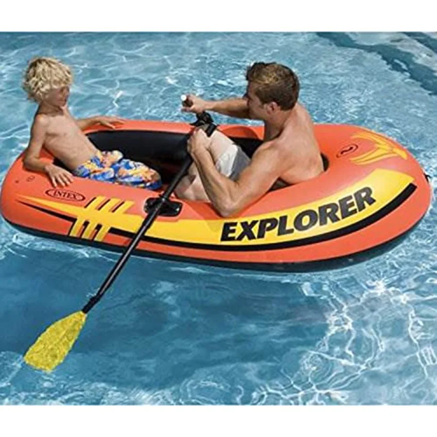 Explorer 200 inflatable 2-person river boat raft set for outdoor recreation PVC material gray and blue color includes oars and