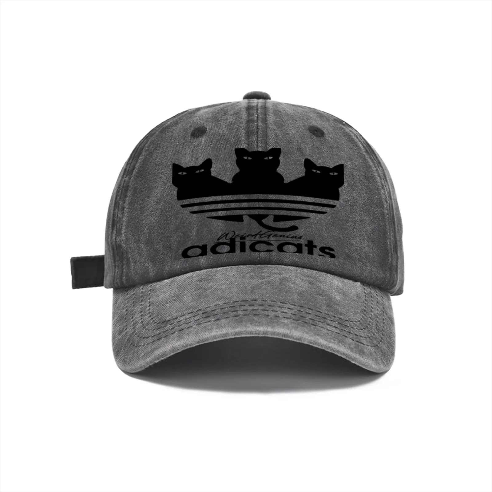 Vintage Washed Baseball Cap Unisex Distressed Snapback Hat Grey Three Black Cats Embroidery Adjustable Dad Hat Streetwear