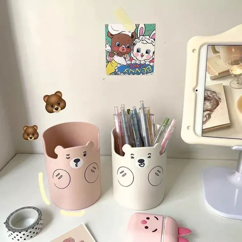 Multifunctional Pen Holder Kawaii Cartoon Bear Makeup Brush Holder Lovely Fashion Phone Holder Student Stationery Pen Organizer