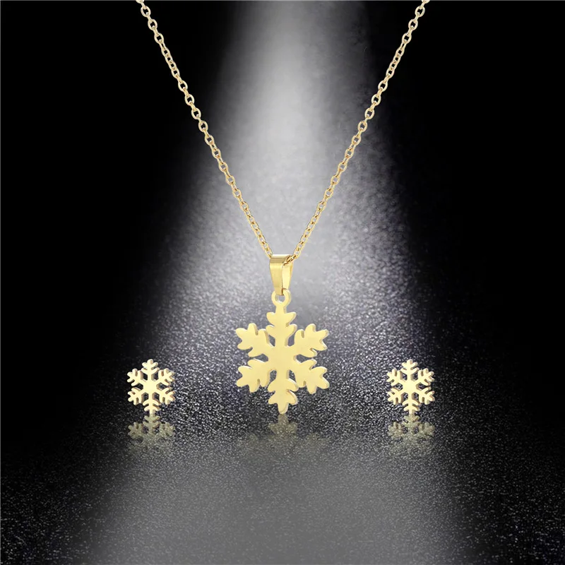 NEW Christmas Decoration Earrings Snowflake Necklace Stainless Steel Frozen charm Jewelry Set Gift for Kids Girl Winter TZ202